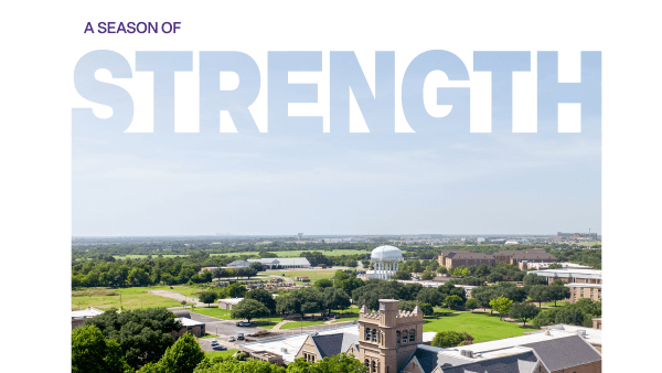 cover image of presidents report digital magazine. Campus aerial view.